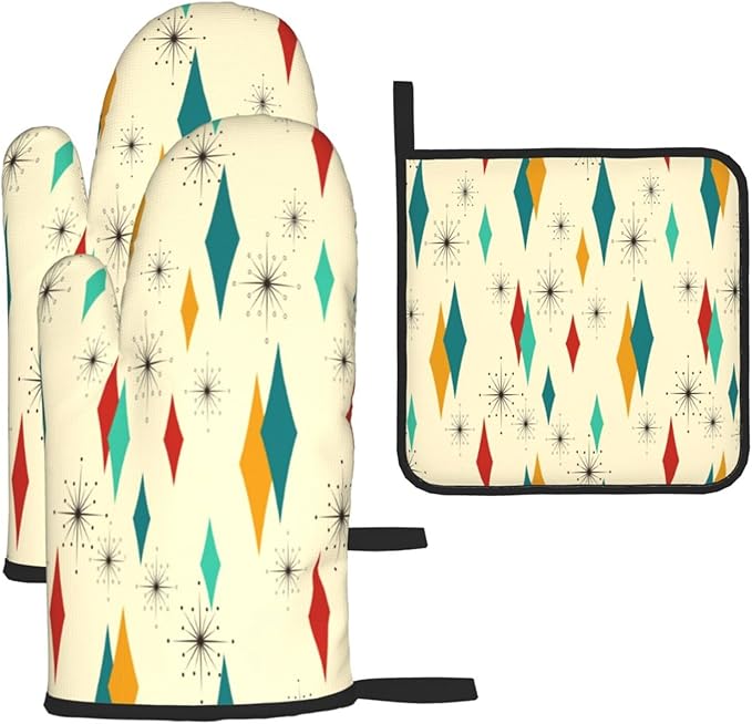Mid Century Modern Oven Mitts and Pot Holders Set