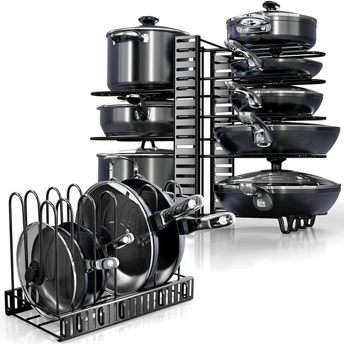 KOMFORA Pots and Pans Organizer 8-tier adjustable under cabinet rack