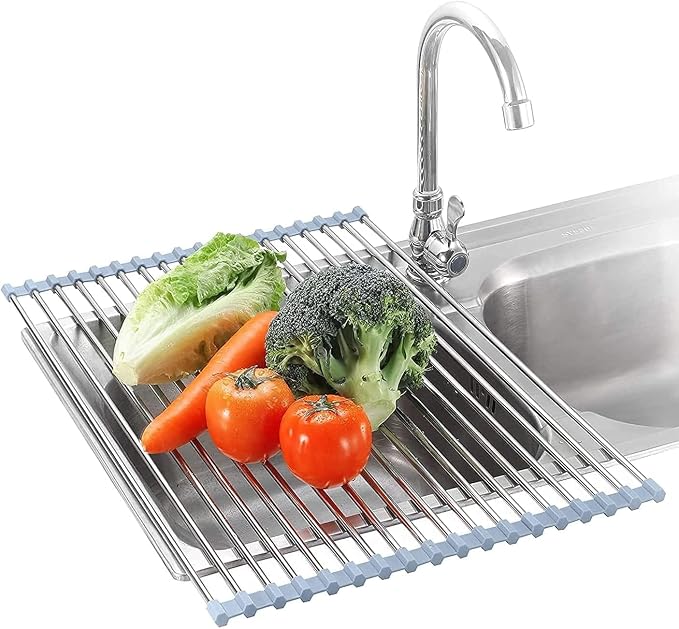 Seropy extra large roll-up dish drying rack over the sink