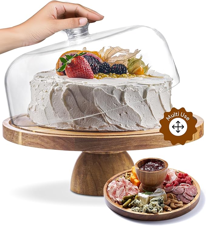 Homesphere Acacia Wood Cake Stand with Lid