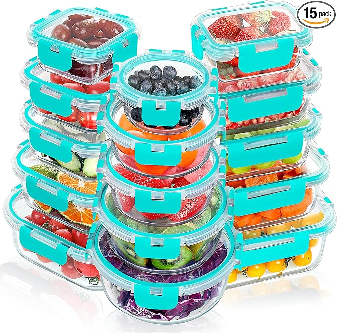 VERONES 30 Pieces Glass Meal Prep Containers Set