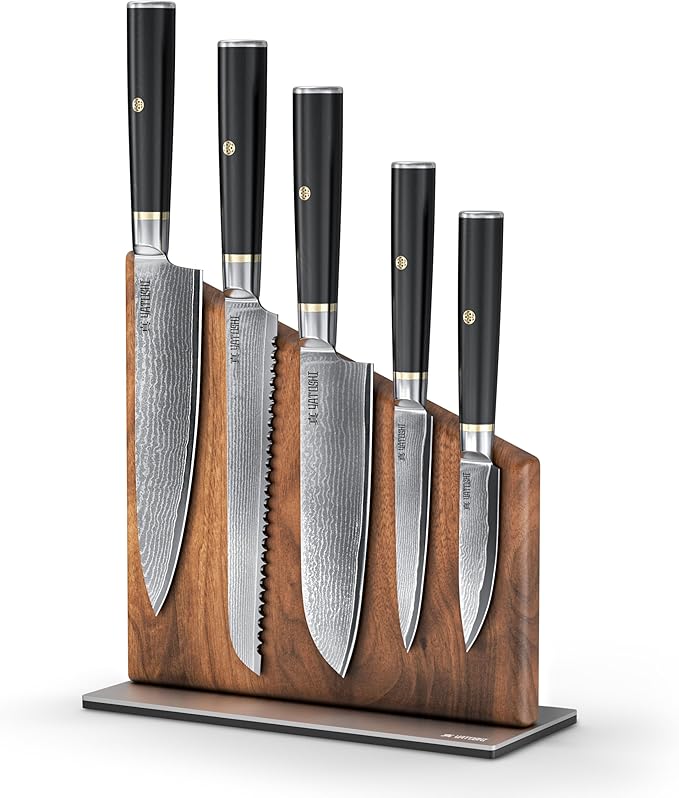 Yatoshi Magnetic Kitchen Knife Block Set, Japanese VG-10 steel