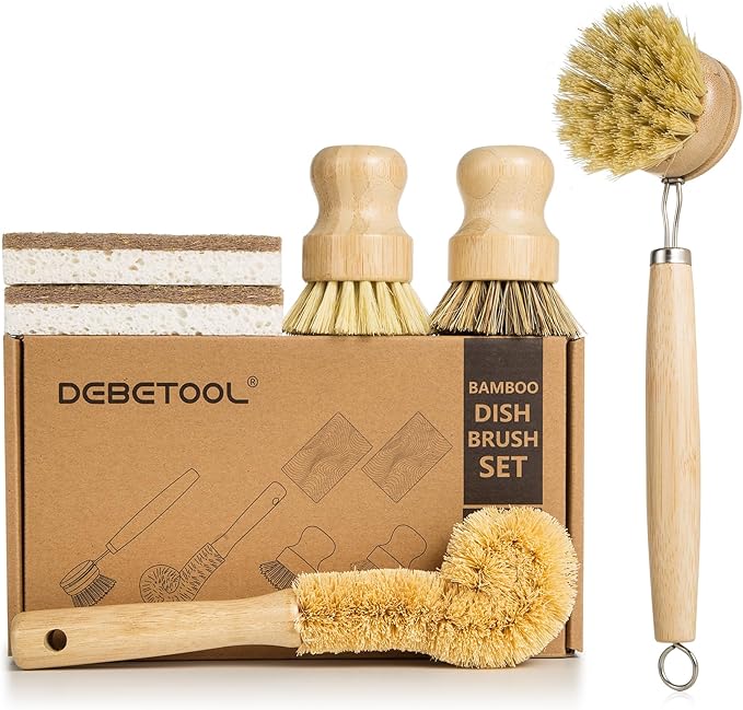 DEBETOOL 6 Piece Bamboo Dish Brush Set
