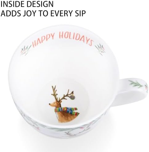 Christmas Reindeer Mug – 20oz Bone China Coffee Tea Hug Mug with Happy Holidays Inside, Perfect Christmas or Any Holiday Gift for Women & Men – Designed in England by Harvest Green Studio - Image 5
