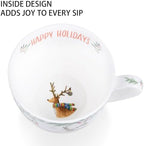 Christmas Reindeer Mug – 20oz Bone China Coffee Tea Hug Mug with Happy Holidays Inside, Perfect Christmas or Any Holiday Gift for Women & Men – Designed in England by Harvest Green Studio - Image 5