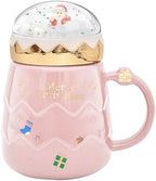 17.6 oz Christmas Mug with Winter Snow Globes Lid Decorations, Large Cute Festive Ceramic Coffee Cup, Winter Xmas Holiday Birthday Tabletop Drinkware Teacup Gifts for Adults Kids Men Women by Peclek