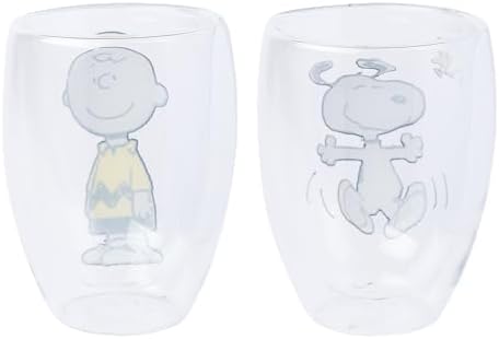 Silver Buffalo Peanuts Snoopy, 2 Pack Double Walled Glass Set, 12.5oz - Image 2