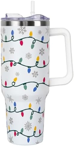 Christmas Tumbler 40 oz, Cute Holiday Drinking Cup, Stainless Steel Travel Mug with Handle and Straw Lid by Unknown