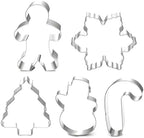 Christmas Cookie Cutter Set - 5 Piece Holiday Cookies Molds - Snowman, Christmas Tree, Gingerbread Man, Candy Cane, Snowflake by SOSOHOME
