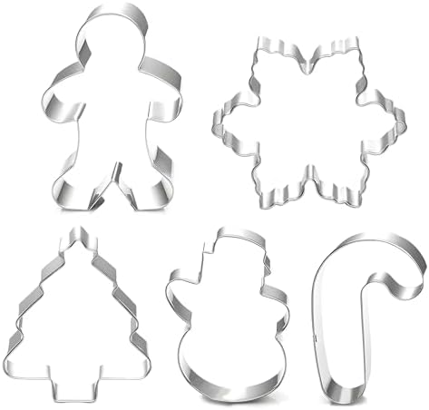 Christmas Cookie Cutter Set - 5 Piece Holiday Cookies Molds - Snowman, Christmas Tree, Gingerbread Man, Candy Cane, Snowflake by SOSOHOME