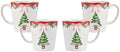 Bico Ribbon Christmas Scalloped Ceramic Mug Set of 4, Christmas Coffee Mugs, 15oz Holiday Cups for Tea, Cocoa, or Hot Drinks, Microwave & Dishwasher Safe by Bico