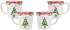 Bico Ribbon Christmas Scalloped Ceramic Mug Set of 4, Christmas Coffee Mugs, 15oz Holiday Cups for Tea, Cocoa, or Hot Drinks, Microwave & Dishwasher Safe by Bico
