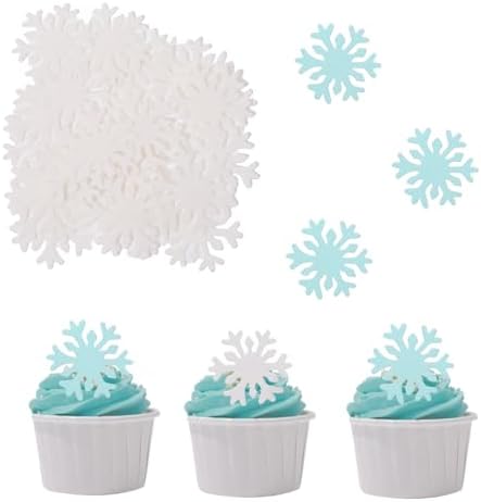 50PCS Edible Snowflakes for Cake Decorating Edible Christmas Cake Decorations Wafer Paper Snowflake Sprinkles Cupcake Toppers for Christmas Winter Holiday Frozen Theme Party Supplies （Blue+White mix） by YOcity