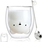Binoster Bear Cute Mugs Kawaii Double Wall Glass Coffee Tea Mill Yogurt Cup Funny Novelty Gift for Women Her Friends Office Birthday Christmas by WELOCMETOBINOSTER