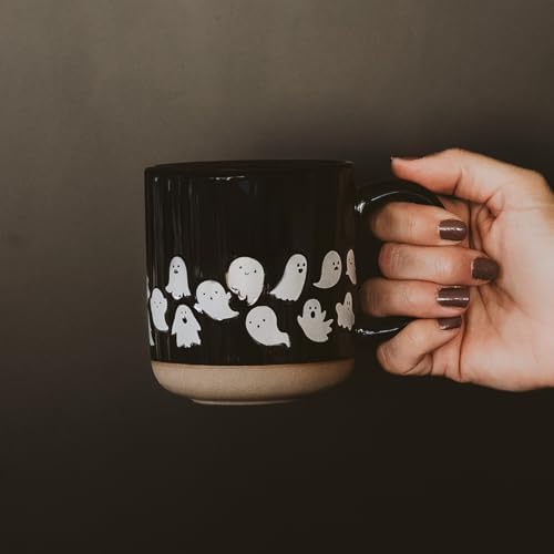Sweet Water Decor White Ghosts Black Halloween Mugs, 14 oz - Halloween Coffee Mug Dishwasher & Microwave Safe - Fall Mug for Coffee & Hot Cocoa or Seasonal Brew - Black Stoneware Ghost Mugs - Image 5
