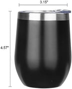 MEZMUT 12 Oz Insulated Wine Tumbler with Lid Wine Glass Coffee Cup(Black,1) - Image 3