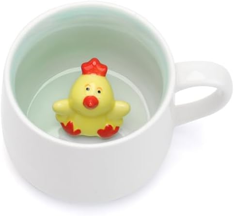 Cute Chicken Ceramic Coffee Mug Hidden 3D Animal In Cup Ideal Creative Holiday Gifts Christmas and Birthday Gifts for Animal Lovers Family Kids Friends Colleagues 12OZ (Yellow and Red) by Unknown
