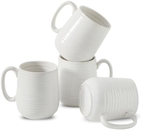 HASENSE Coffee Mugs, 15oz Clay-Infused White Ceramic Coffee Cups Set of 4 by Hasense