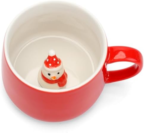 Cute Christmas Snowman Ceramic Coffee Mug Hidden 3D Animal In Cup Ideal Creative Holiday Christmas and Birthday Gifts for Animal Lovers Family Kids Friends Colleagues 12OZ (Red and White) by Unknown