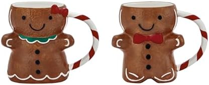 Bico 3D Gingerbread Man Mugs Set of 2, 9 oz Hand Painted Stoneware by Bico