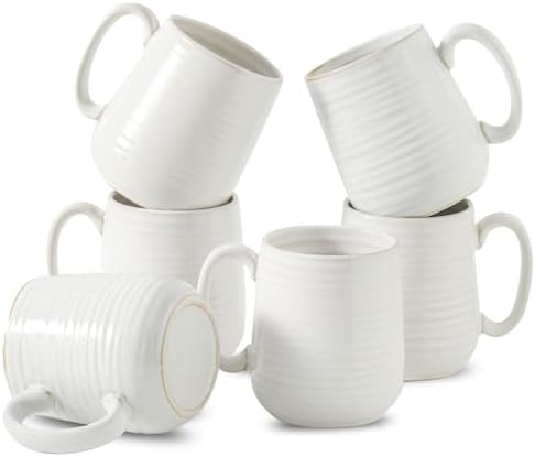 HASENSE Coffee Mugs Set of 6, 15 oz Ceramic Coffee Cups, Clay-Infused White by Hasense