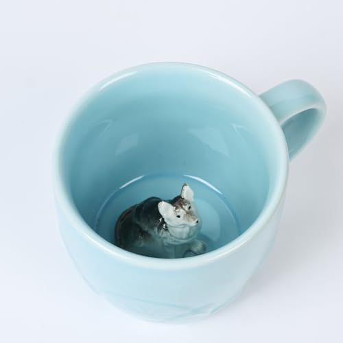 Cute Wolf Ceramic Coffee Mug Hidden 3D Animal In Cup Ideal Creative Holiday Christmas and Birthday Gifts for Animal Lovers Family Kids Friends Colleagues 12OZ (Dark Gray) by Unknown
