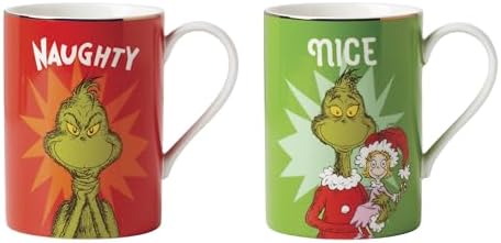 Lenox Grinchmas Naughty and Nice Porcelain Christmas Mug Set for 2, 16oz by Lenox