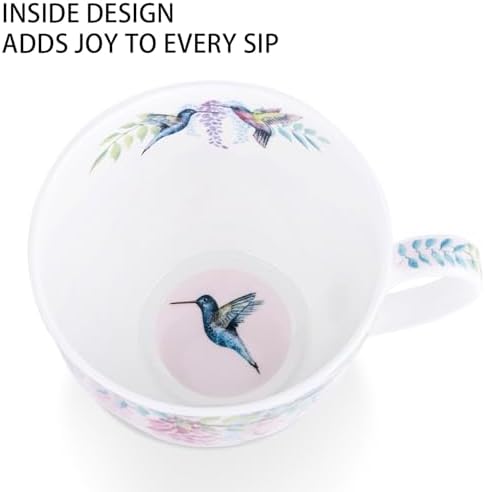 Spring Hummingbird Hug Mug - 20oz Pink Bone China Coffee Tea Mug with Floral Vine & Fluttering Hummingbirds, Thoughtful Gifts for Mom Women Mothers Day, Designed in England by Harvest Green Studio - Image 5
