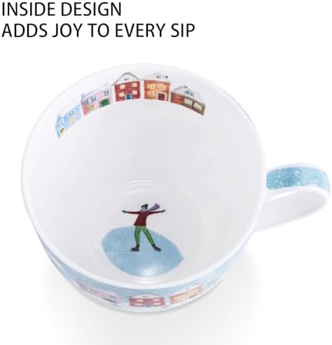 Christmas Skating Mug - 20 oz Bone China Winter Coffee Mugs with Snowy Village, Perfect Holiday and Birthday Gifts for Friends and Family - Designed in England by Harvest Green Studio - Image 6