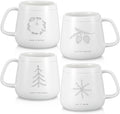 Newtay 4 Pcs Christmas Mugs White Ceramic Winter Snowflake Tree Holiday by Newtay