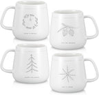 Newtay 4 Pcs Christmas Mugs White Ceramic Winter Snowflake Tree Holiday by Newtay