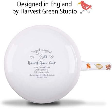 Autumn Animals Coffee Mug, 12 oz New Bone China Mug with Bird, Hedgehog, Owl & Pumpkin Design, Halloween & Fall Seasonal Ceramic Tea Mug, Nature Lover Gift, Designed in England by Harvest Green Studio - Image 6