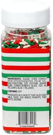 Red, Green & White Christmas Sprinkles Jimmies 3.17 oz, Sprinkles For Cake Decorating, Cake Sprinkles, Sprinkles For Baking, Ice Cream & More, The Hampton Candy Company - Image 5