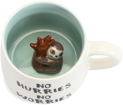 Cute Sloth Ceramic Coffee Mug Hidden 3D Animal In Cup Ideal Creative Holiday Gifts and Christmas Birthday Gifts for Animal Lovers Family Kids Friends Colleagues 12OZ (Brown and White) by Unknown