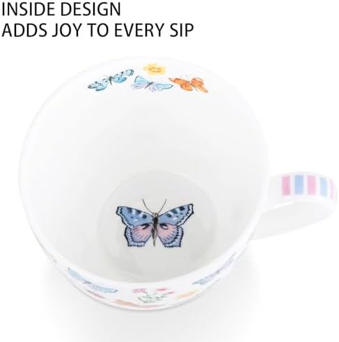 Colorful Butterfly Mug - 20oz Bone China Coffee Tea Hug Mug with Multicolor Butterflies, Ladybugs, Bees & Blooms, Perfect Gifts for Mom Women Mothers Day, Designed in England by Harvest Green Studio - Image 5
