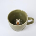 Cute Squirrel Ceramic Coffee Mug Hidden 3D Animal In Cup Ideal Creative Holiday Christmas and Birthday Gifts for Animal Lovers Family Kids Friends Colleagues 12OZ (Green and Yellow) by Unknown