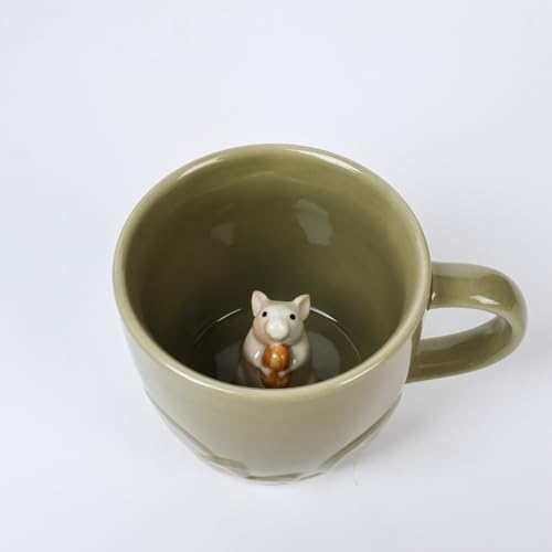 Cute Squirrel Ceramic Coffee Mug Hidden 3D Animal In Cup Ideal Creative Holiday Christmas and Birthday Gifts for Animal Lovers Family Kids Friends Colleagues 12OZ (Green and Yellow) by Unknown