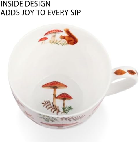 Autumn Squirrel Mug – 20oz Bone China Coffee Mug, Cozy Fall Mushroom Forest Design, Gift for Nature Lovers and Friends, Designed in England by Harvest Green Studio - Image 5