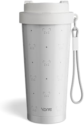 YOME 17oz Serene Cat Grey Ceramic Lined Insulated Coffee Mug with Infuser for Women Gift | One-handed Pop Open Lid | Stainless Steel |Keep Drinks Cold and Hot| 100% Leak Proof by KEEPCOOLSTAYYOU