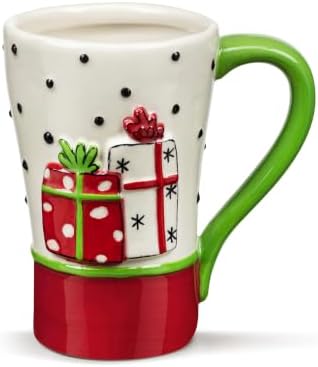 DEMDACO Wrapped Presents Stoneware Mug, Red and Green, 16 oz by DEMDACO