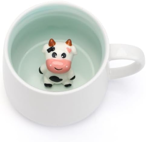 Cute Cow Ceramic Coffee Mug Hidden 3D Animal In Cup Ideal Creative Holiday Gifts and Birthday Gifts for Animal Lovers Family Kids Friends Colleagues 12OZ (Black and White) by Unknown