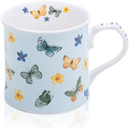 Colorful Butterfly & Floral Coffee Mug – 12 oz Premium New Bone China Blue Tea Cup, Elegant Ceramic Mug Gift for Women, Mom & Butterfly Lovers – Designed in England by Harvest Green Studio by MFoffice