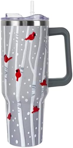 Christmas Tumbler with Handle and Straw Lid 40 oz,Cute Christmas Gifts for Women Birch Forest Cardinal Vacuum Insulated Leak Proof Tumbler,Winter Holiday Accessories Stainless Steel Coffee Cup Mug by Unknown
