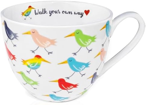 Birds Mugs for Daily Coffee and Tea, Premium 20 oz Bone China Coffee Tea Hug Mug, Perfect Holiday, Birthday and Christmas Gift for Bird Lovers, Designed in England by Harvest Green Studio by MFoffice