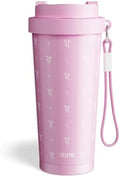 YOME 17oz Elegant Bow Pink Ceramic Lined Insulated Coffee Mug with Infuser for Women Gift| One-handed Pop Open Lid | Stainless Steel |Keep Drinks Cold and Hot| 100% Leak Proof by KEEPCOOLSTAYYOU