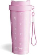 YOME 17oz Elegant Bow Pink Ceramic Lined Insulated Coffee Mug with Infuser for Women Gift| One-handed Pop Open Lid | Stainless Steel |Keep Drinks Cold and Hot| 100% Leak Proof by KEEPCOOLSTAYYOU