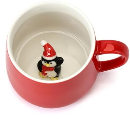 Cute Penguin Ceramic Coffee Mug Hidden 3D Animal In Cup Ideal Creative Holiday Gifts Christmas and Birthday Gifts for Animal Lovers Family Kids Friends Colleagues 12OZ (Black and Red) by Unknown