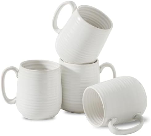 HASENSE Coffee Mugs Set of 4, 15 Ounce Porcelain Latte Mug Set with Handle for Morning Coffee Tea and Cocoa, Ceramic Coffee Cups with Unqiue Glaze for Men, Women, Plain by Hasense