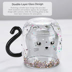 Glittery Black Cat Double Walled Glass Coffee Mugs Coffee Cup Birthday Gift - Image 4