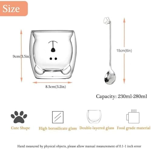 Binoster Cute Mugs Double Wall Glass Coffee Glass Cup Kawaii Bear Tea Milk Cup Funny Mug Animal Mug Aesthetic Cup for Office and Personal Birthday Gift (Happy bear) - Image 5